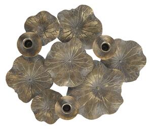 Bronzový antik kovový svícen na úzké svíčky s leknínovými květy - 46*37*11 cm