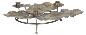Bronzový antik kovový svícen na úzké svíčky s leknínovými květy - 46*37*11 cm