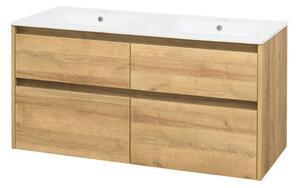 Mereo Mereo, Opto, koupelnová skříňka s keramickým umyvadlem 121 cm, bílá, dub, bílá/dub, černá, CN923