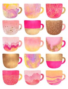 Ilustrace Pretty Pink Coffee Cups, Elisabeth Fredriksson, (30 x 40 cm)
