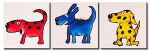 Obraz Barevní kříženci (3-dílný) - geometrický motiv psů pro děti