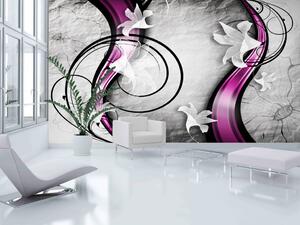 Fototapeta Stuhy a květiny - papírové pozadí s lilii a fialovými ozdobami