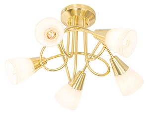 Klasické stropní svítidlo zlaté s opálovým sklem 5-světlo - Inez