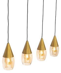 Moderní závěsná lampa zlatá s jantarovým sklem 4-light - Drop