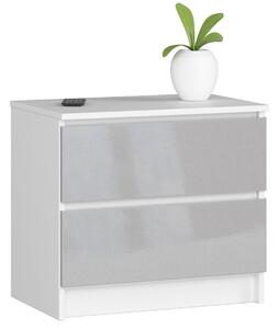 Moderní noční stolek KARIN60, bílý / šedý lesk