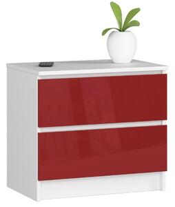 Moderní noční stolek KARIN60, bílý / červený lesk