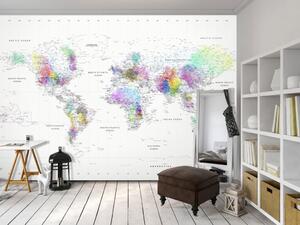 Fototapeta Mapa světa - barevné kontinenty s efektem přechodu na bílém pozadí