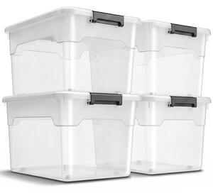 Úložné boxy s víkem 45 l, 4 ks, bílé, stohovatelné