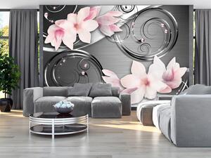 Fototapeta Květinový motiv - růžové květy magnólie na pozadí s metalickým efektem