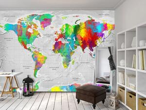 Fototapeta Barevná mapa světa - kontinenty s názvy anglicky na bílém pozadí