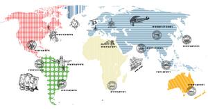 Fototapeta Mapa světa - obrys kontinentů s barevnými vzory na bílém pozadí