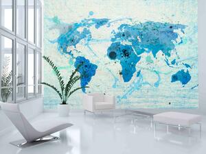 Fototapeta Modrá mapa světa - kontinenty s efektem akvarelu