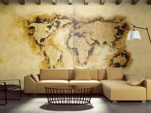 Fototapeta Mapa světa - kontinenty v zlaté barvě a kompas ve vintage stylu