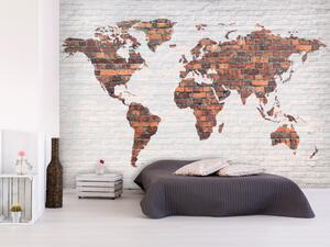 Fototapeta Mapa světa: Cihlová zeď