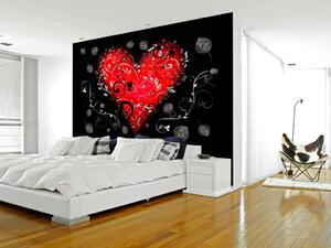 Fototapeta Abstrakce s srdcem - červené srdce s ozdobami na černém pozadí