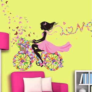 Živá Zeď Samolepka Dívka na kole