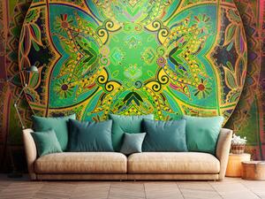 Fototapeta Mandala - pravidelný orientální motiv se zeleným vzorem a prvky zlata