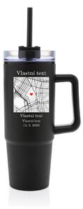 Personalizovaná cestovní termoska s průhledným víčkem s mapou