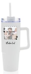 Personalizovaná cestovní termoska s průhledným víčkem s fotkou mazlíčka a textem