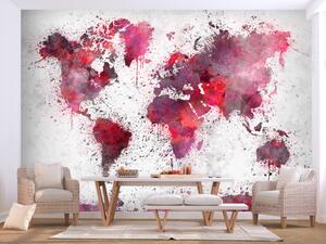 Fototapeta Mapa světa: červené akvarely