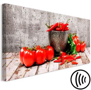 Obraz Červená zelenina (1-dílný) beton úzký - statický obraz papriky
