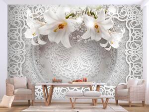 Fototapeta Exotické ozdoby - kompozice s květinovým motivem na bílém pozadí