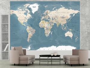 Fototapeta Modro-bežová retro mapa světa