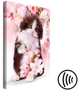 Obraz Rozkošný kotě (1-dílný) svislý - zvíře na pozadí růžových květů