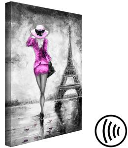 Obraz Růžová dáma v Paříži - silueta ženy procházející se u Eiffelovy věže