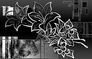 Tapeta černobílá květinová ilustrace