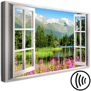 Obraz Pohled z okna (1-dílný) - krajinářský pohled na jezero ve Švýcarsku