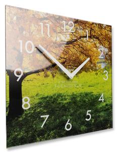 Dekorační skleněné hodiny 30 cm s podzimním motivem