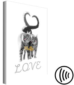 Obraz Zamilované kočky - šedá chlupatá zvířata s nápisem v angličtině Love na bílém pozadí v moderním stylu