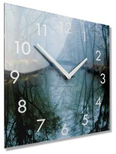 Dekorační skleněné hodiny 30 cm s motivem řeky