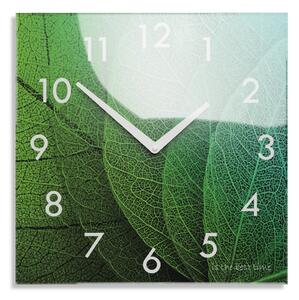 Dekorační skleněné hodiny 30 cm s motivem listů