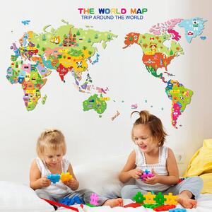 Živá Zeď Samolepka Barevná dětská mapa Světa