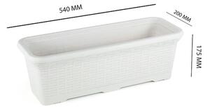 Plastový truhlík ratan, samozavlažovací, 54cm bílý