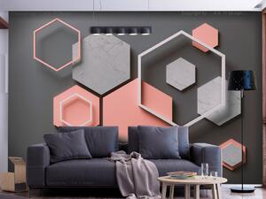 Fototapeta Hexagonální plán - abstrakce s geometrickými tvary na šedém pozadí