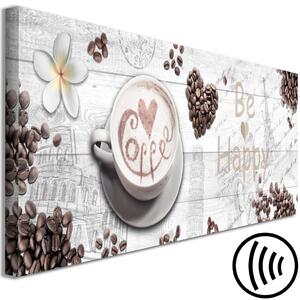 Obraz Radost u kávy (1-dílný) úzký - první varianta - dřevo