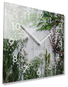 Dekorační skleněné hodiny 30 cm s motivem lučních květů