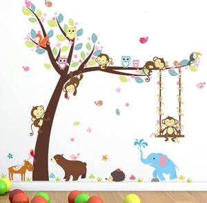 Živá Zeď Samolepka Strom s houpačkou a zvířátky