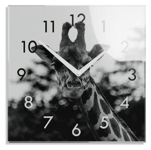 Dekorační černobílé skleněné hodiny 30 cm s motivem žirafy