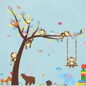 Živá Zeď Samolepka Strom s houpačkou a zvířátky
