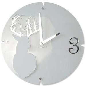 Stylové hodiny do obývacího pokoje bílé s jelenem 30 cm