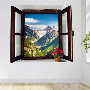 Živá Zeď Samolepka Okno s výhledem na hory