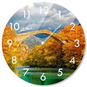 Kulaté skleněné hodiny 30 cm s motivem podzimu