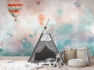 Fototapeta Země snů - akvarelový krajinný obraz s stany a balóny pro děti