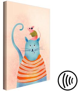 Obraz Dobří přátelé (1-dílný) svislý - Vtipná barevná kočka a myš