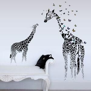 Živá Zeď Samolepka Malá a velká žirafa s motýlky