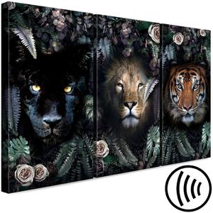 Obraz Divoké Kočky (3-dílný) - exotická zvířata v husté džungli